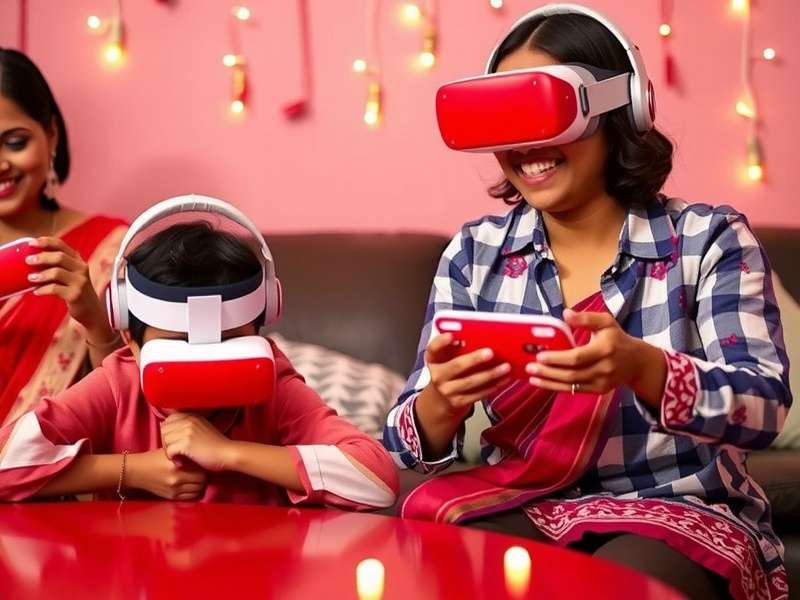 Indian family enjoying Bollywood VR Rhythms together